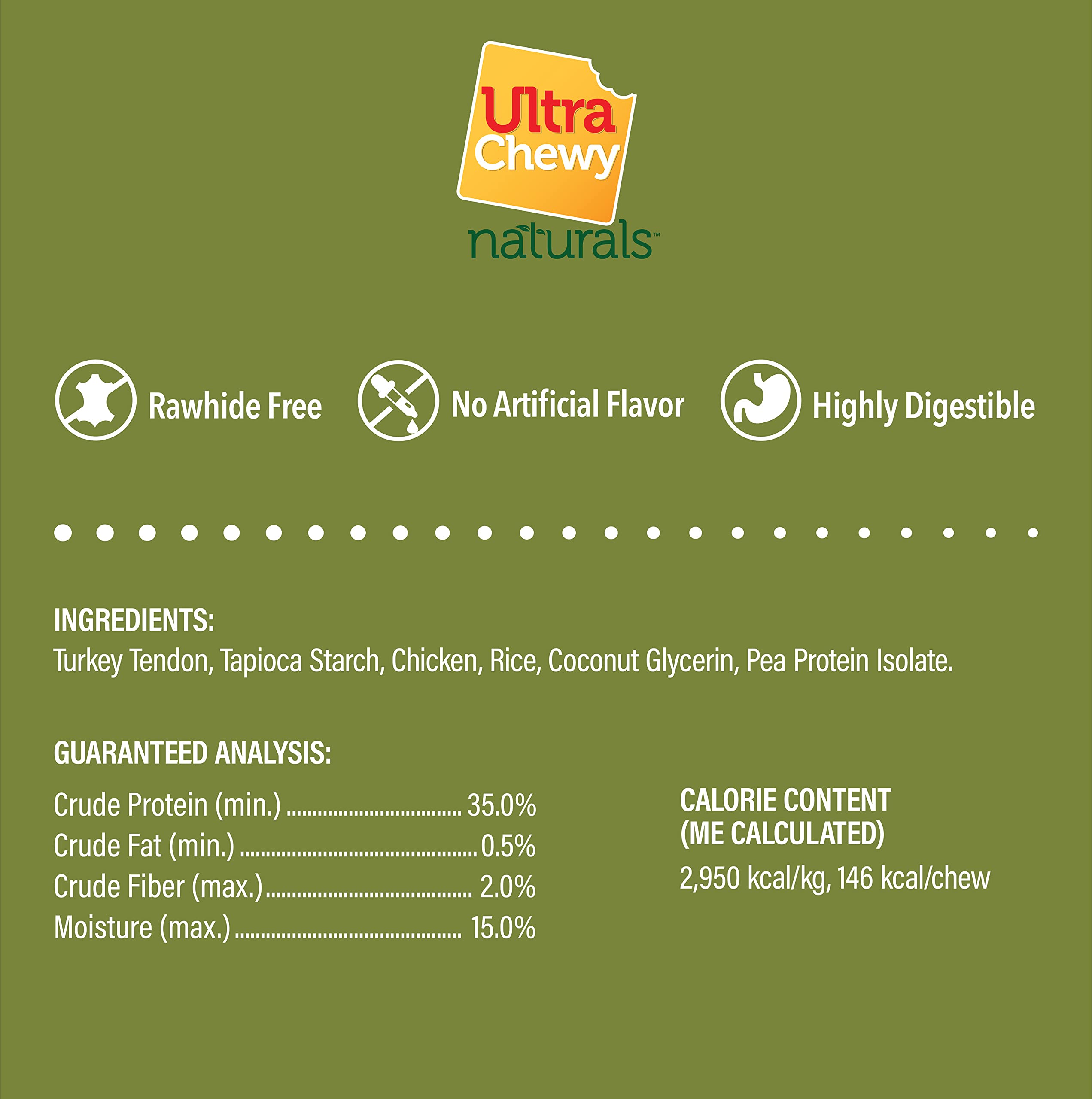 Ultra Chewy 4in turkey tendon chew for dogs — suited for larger breeds.