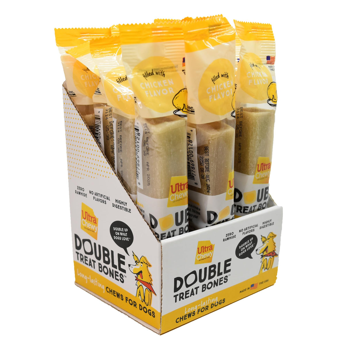 Ultra Chewy Chicken Double Treat Bones outer layer for long-lasting chewing sessions