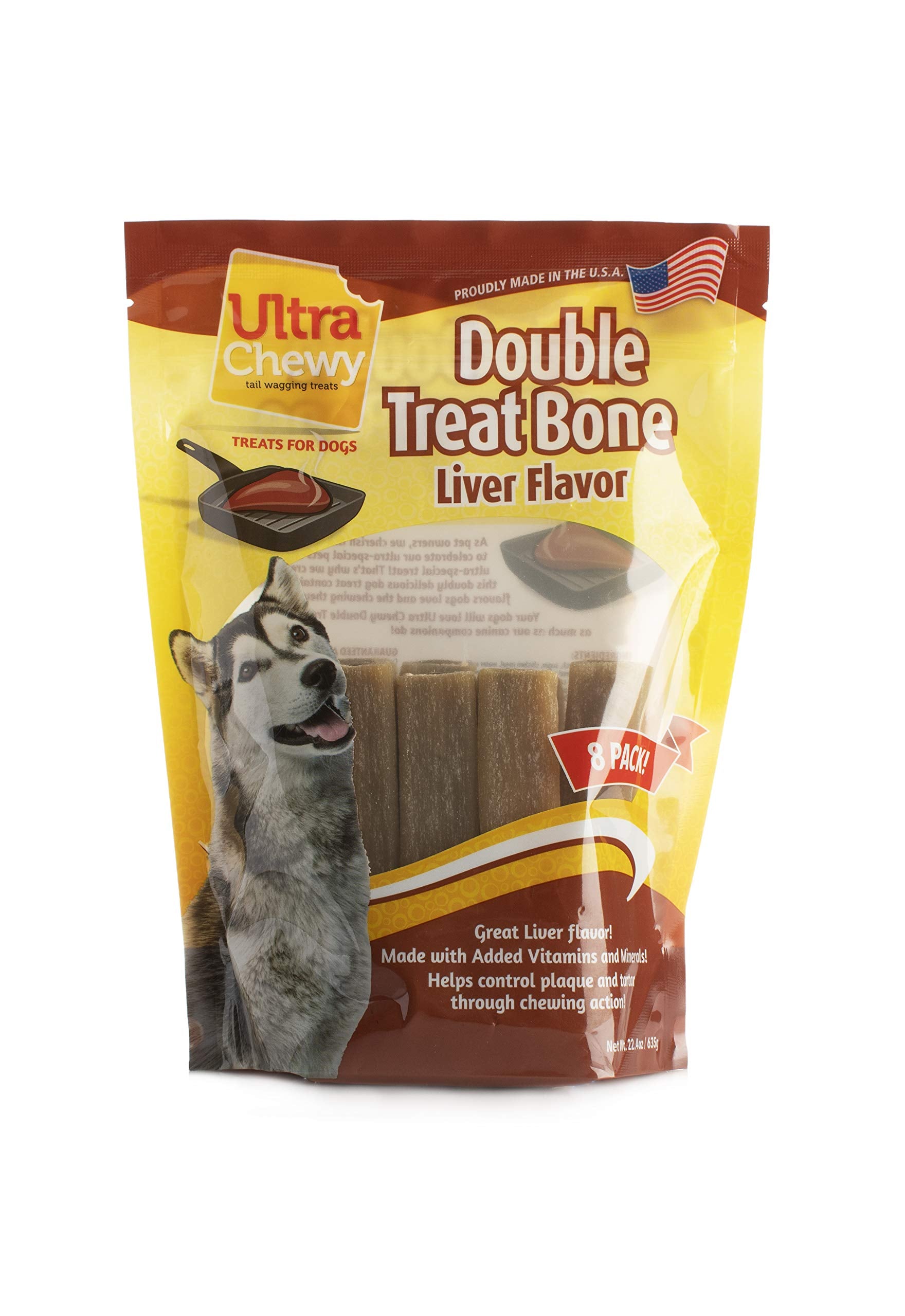 Ultra Chewy Double Treat Bones us-made label; premium quality from the USA.