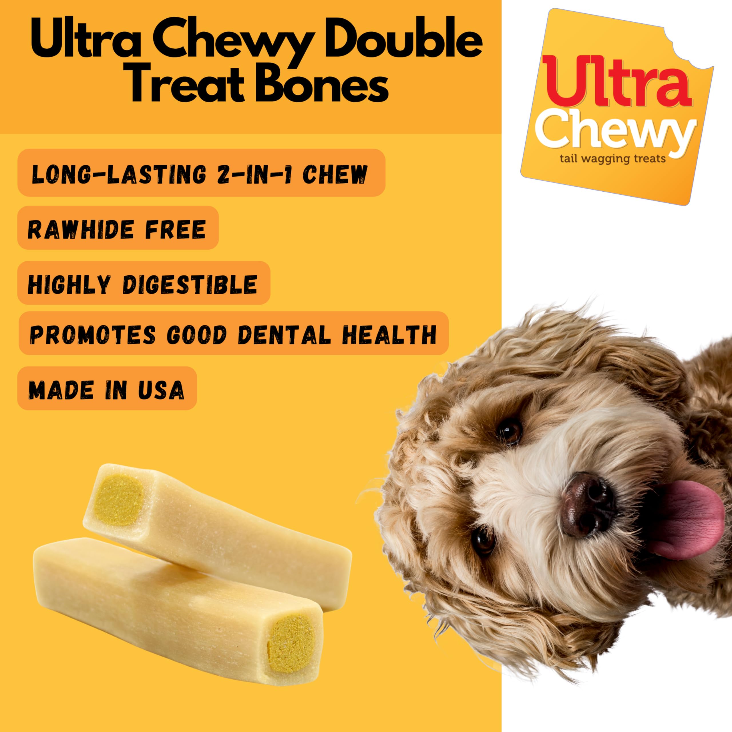 Ultra Chewy Favorites dog chews a long-lasting bone for durable play.