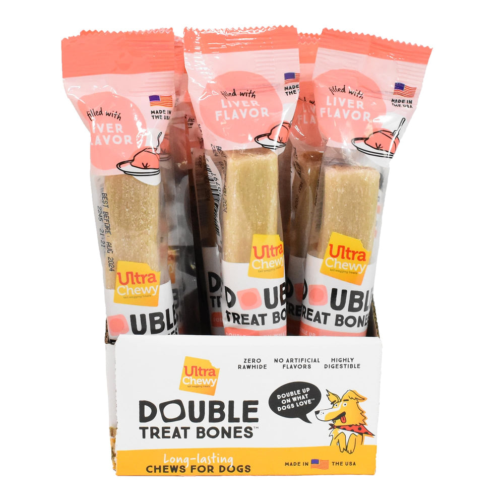 Ultra Chewy Liver Double Treat Bones supports natural chewing instincts and dental cues
