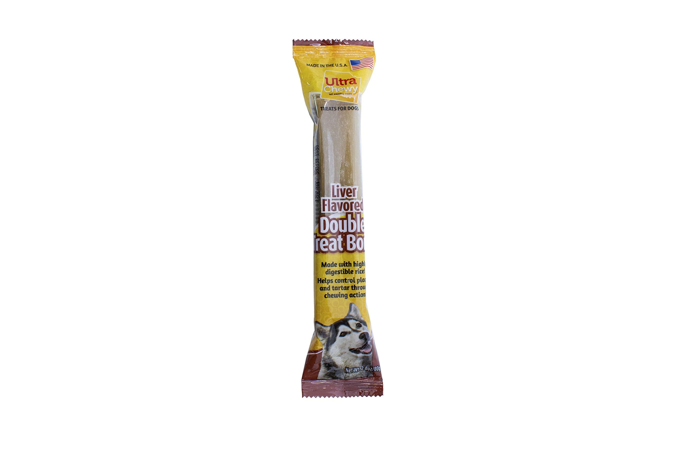 Ultra Chewy Liver Double Treat Bones suitable for large and small breeds.