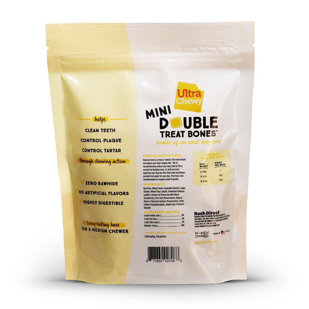 Ultra Chewy Mini Double Treat Bones chicken flavor ideal for training rewards.