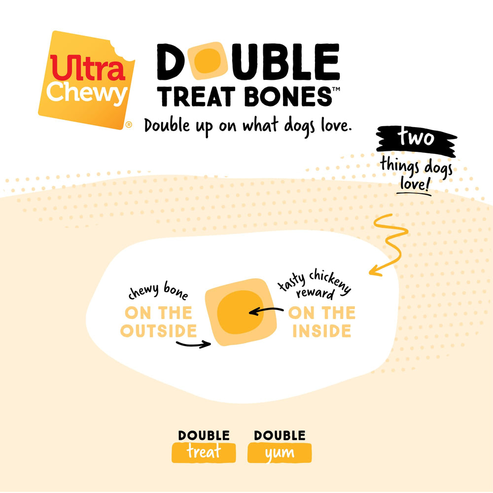 Ultra Chewy Mini Double Treat Bones digestible formula supports easy digestion while chews.