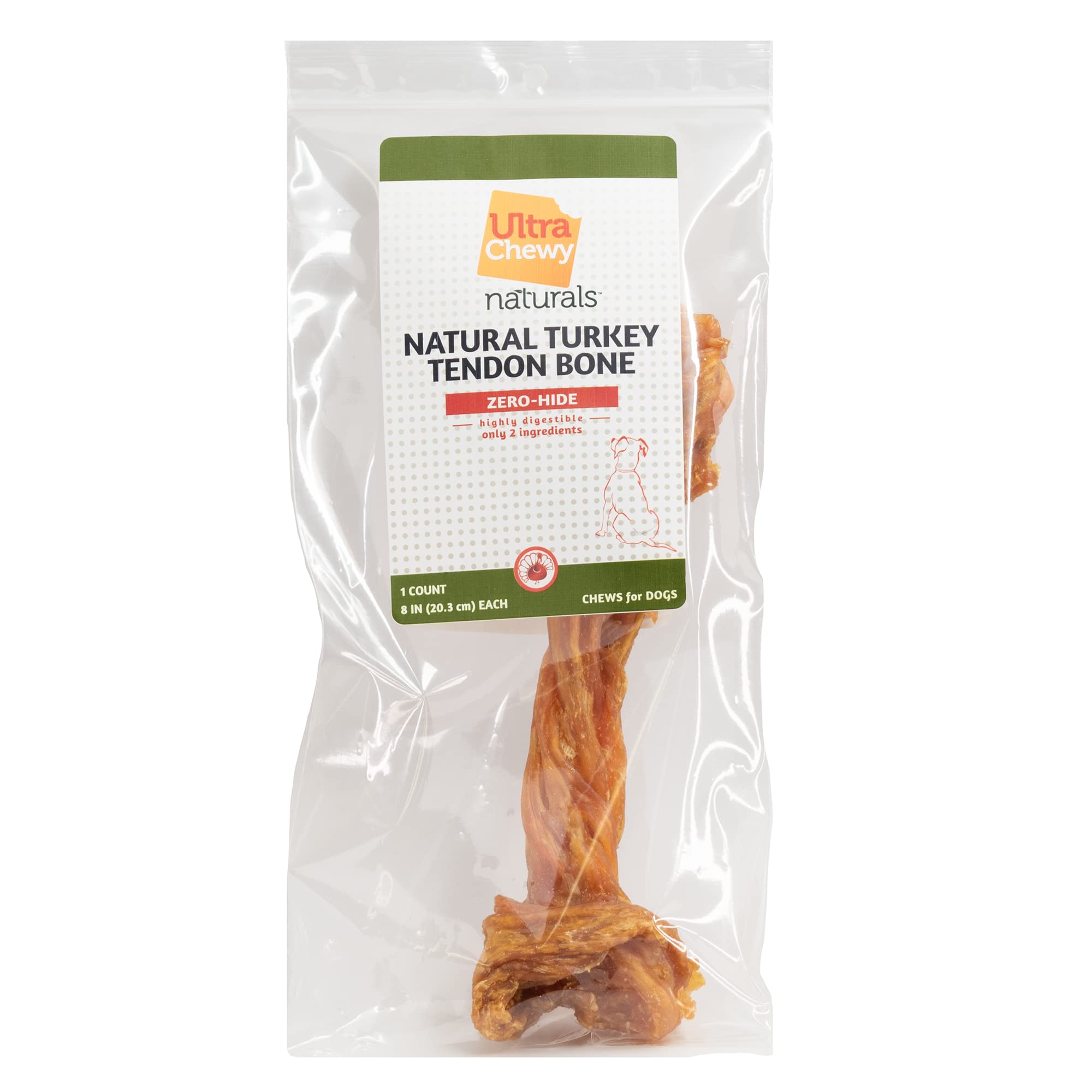 Ultra Chewy turkey tendon knotted bone bite-action shot, encourages healthy chewing sessions