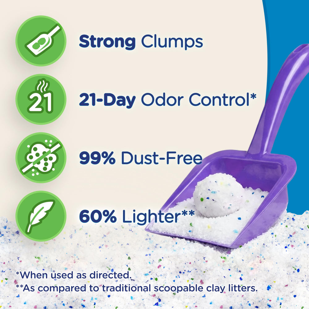 Crystals pour smoothly, reducing mess during setup in ULTRA litter.