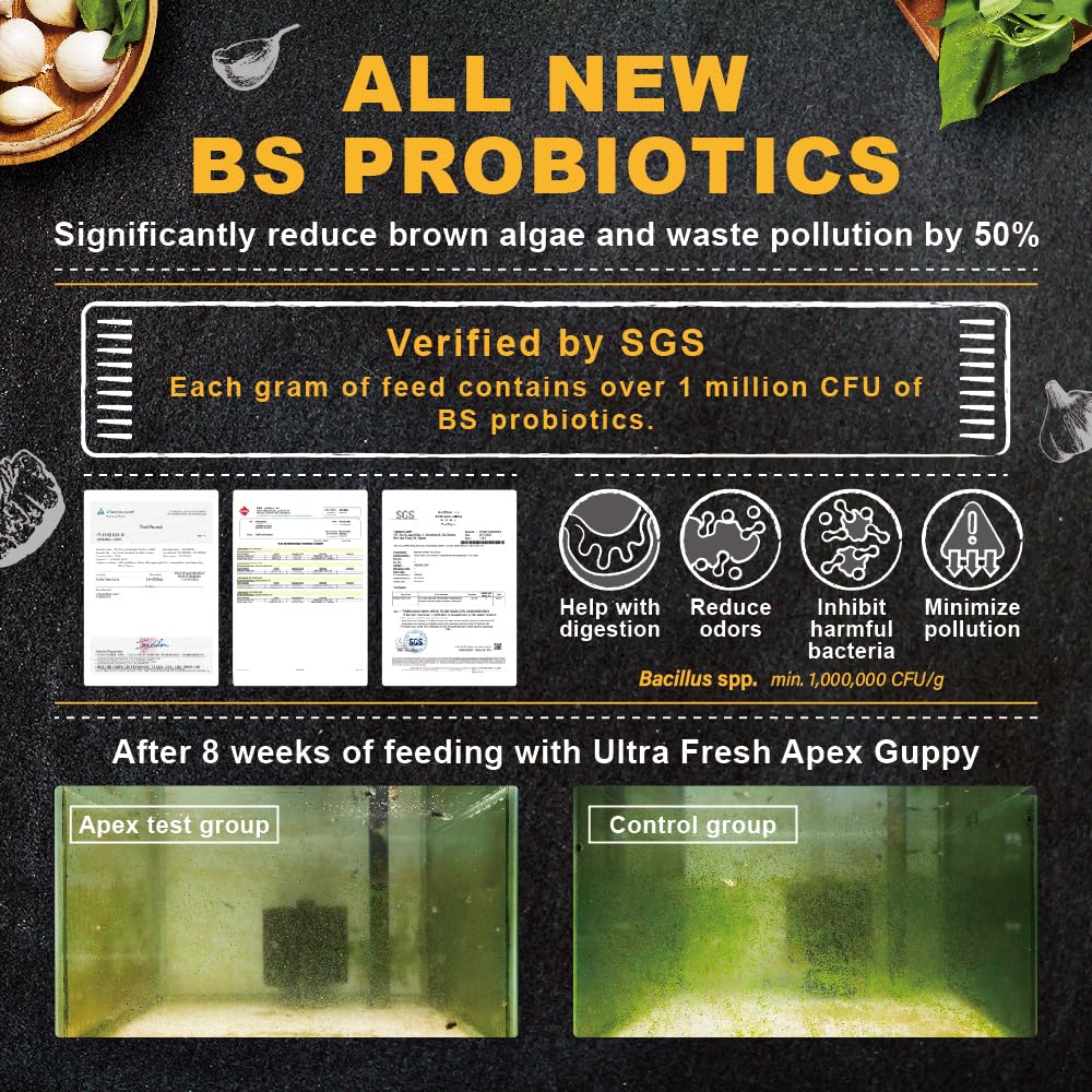 Ultra Fresh Apex Guppy Food convenient serving aids daily feeding routine.