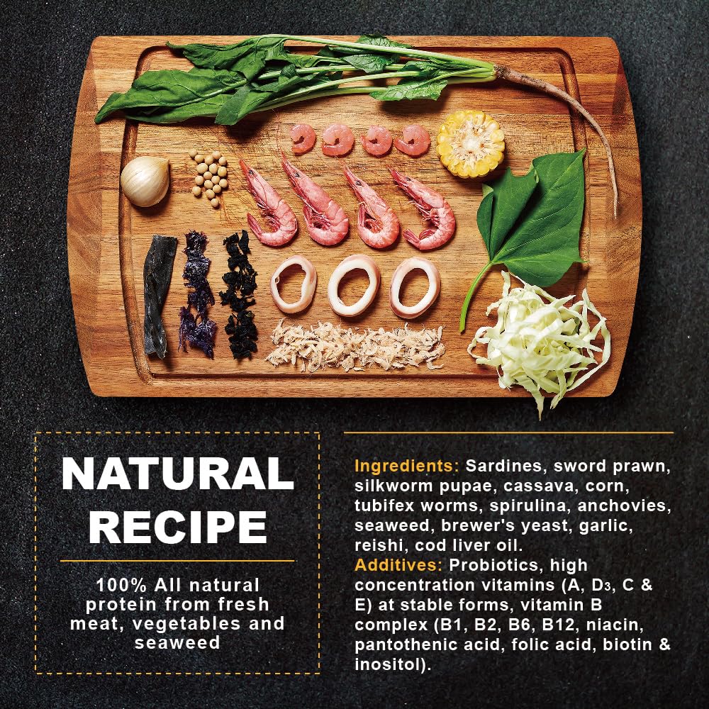 Ultra Fresh Apex Guppy Food vitamin-rich formula with Ganoderma for balanced nutrition.