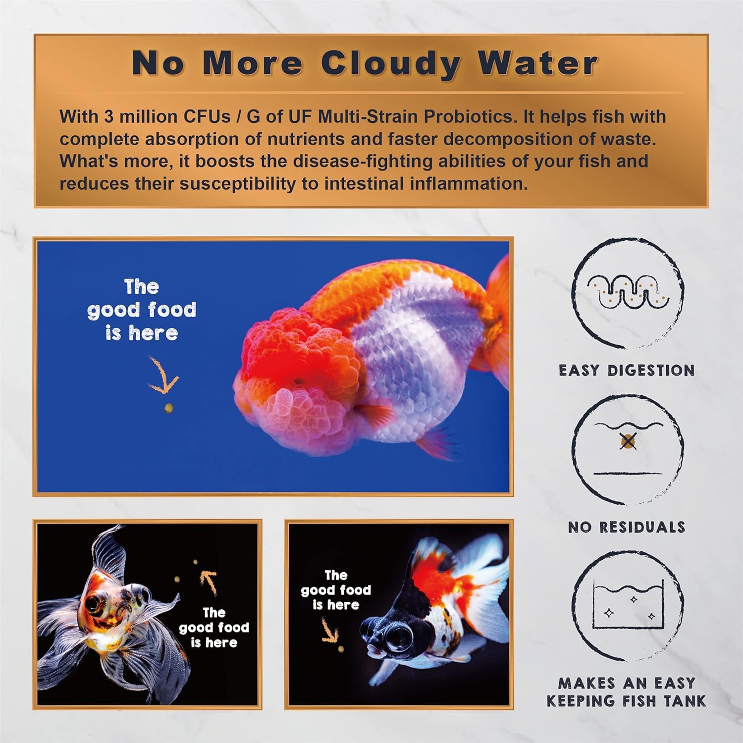 Ultra Fresh balanced-diet pellets promote steady growth and vitality for goldfish