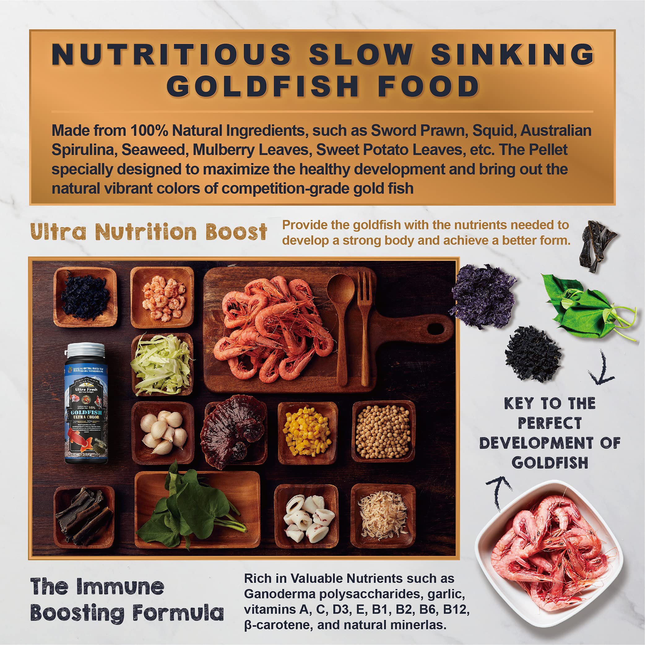 Ultra Fresh balanced goldfish diet pellets promote steady growth and overall wellbeing