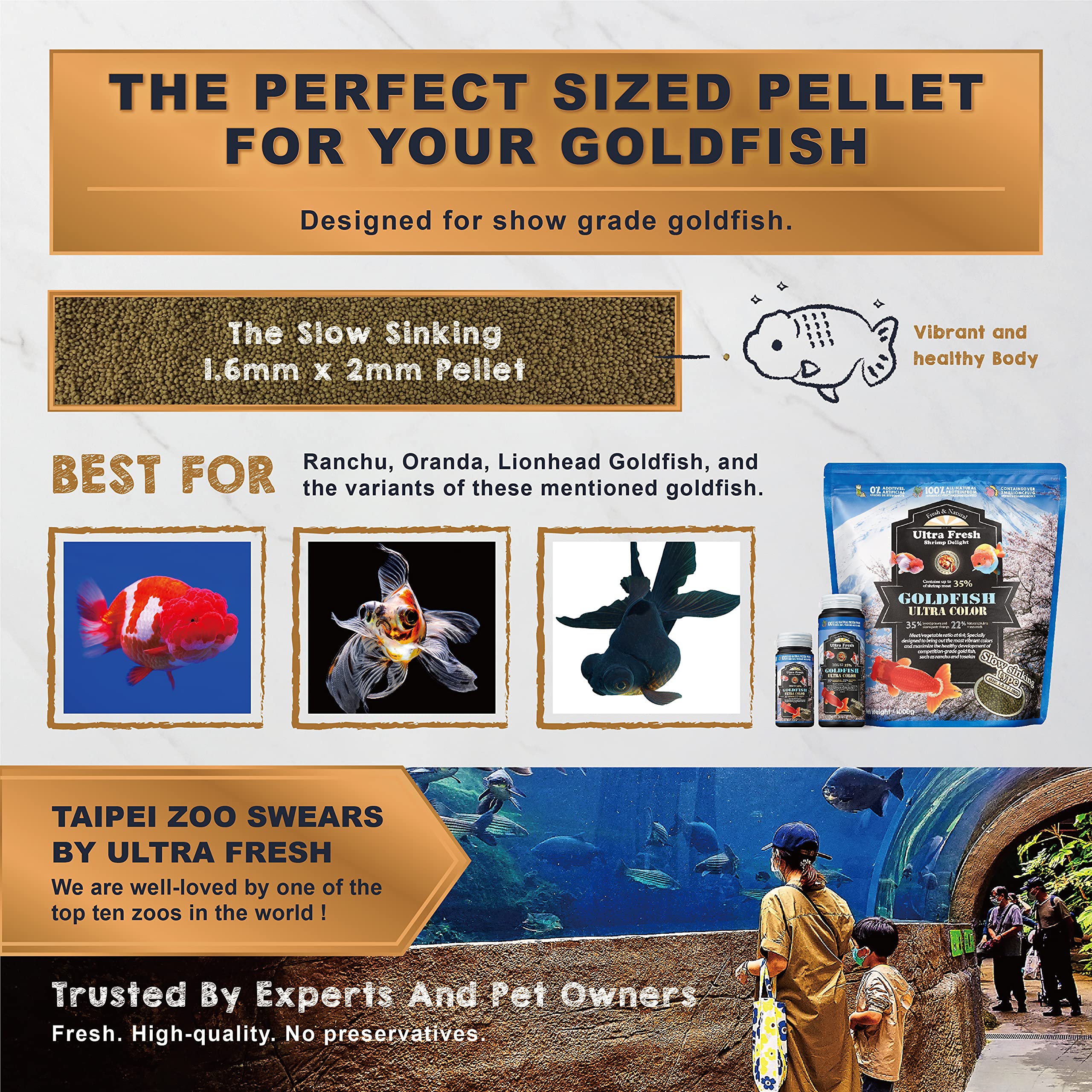 Ultra Fresh color-enhancing goldfish food bowl highlights vibrant color with natural ingredients
