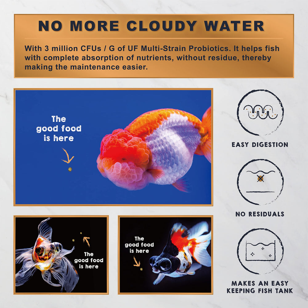 Ultra Fresh feeding scene shows goldfish nibbling a balanced diet