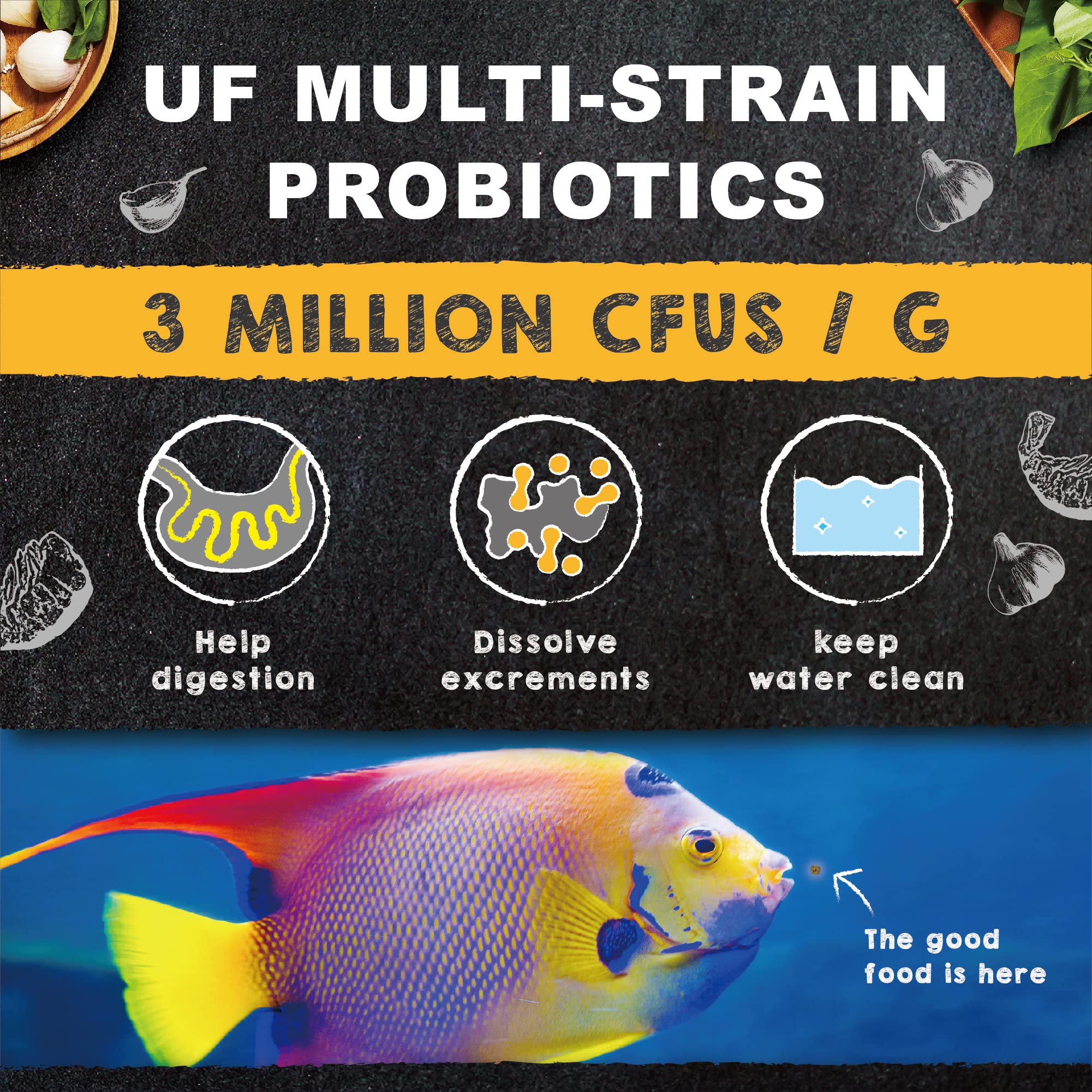 Ultra Fresh Marine Fish Food provides calcium and vitamin D for healthy growth and color.