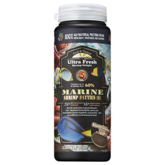 Ultra Fresh Marine Fish Food with sword prawns and squid flavor attracts small reef fish.