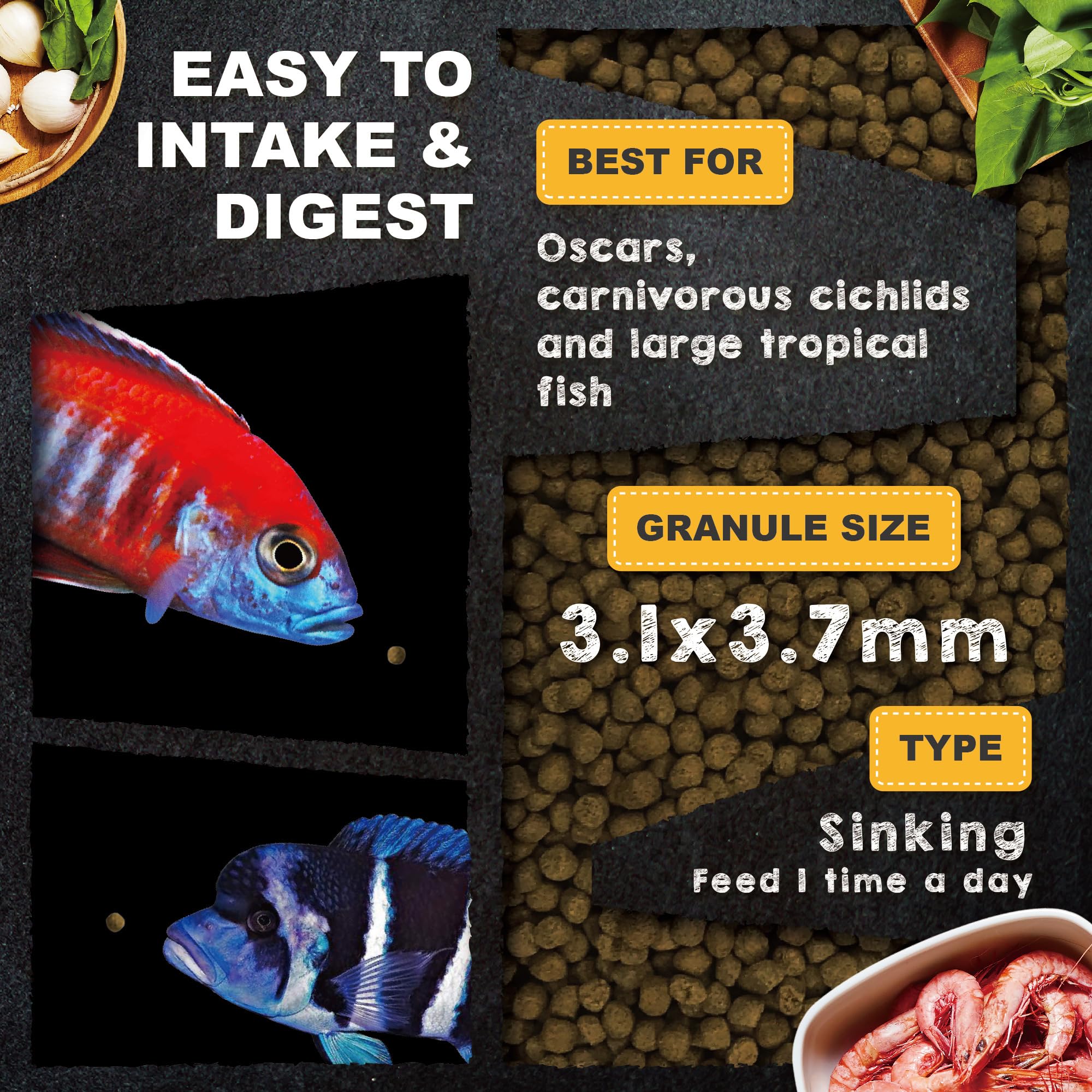 Royal Cichlid bottle label emphasizing all-natural, additive-free formula.