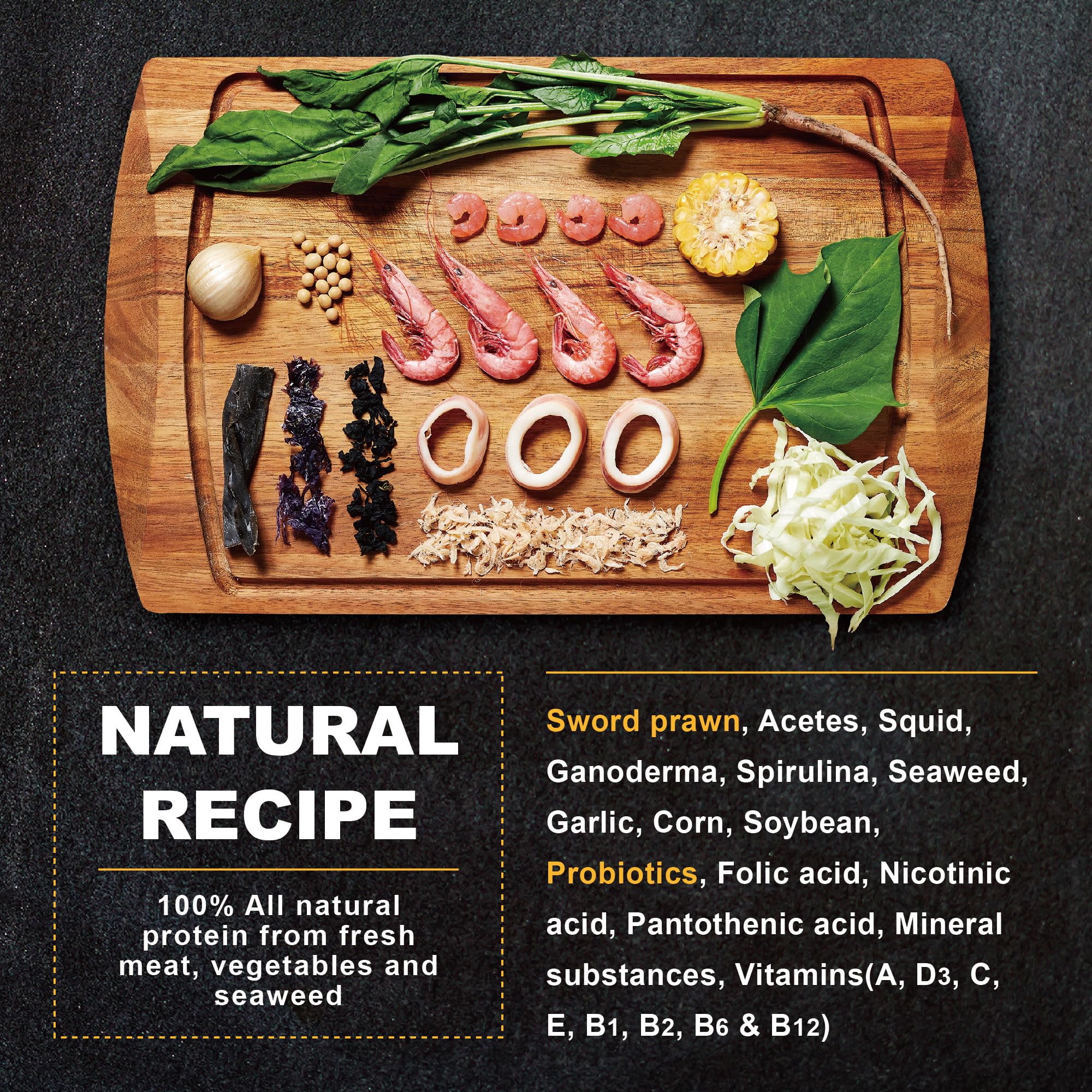 Ultra Fresh Royal Cichlid ingredients include sword prawns and seaweed for protein.