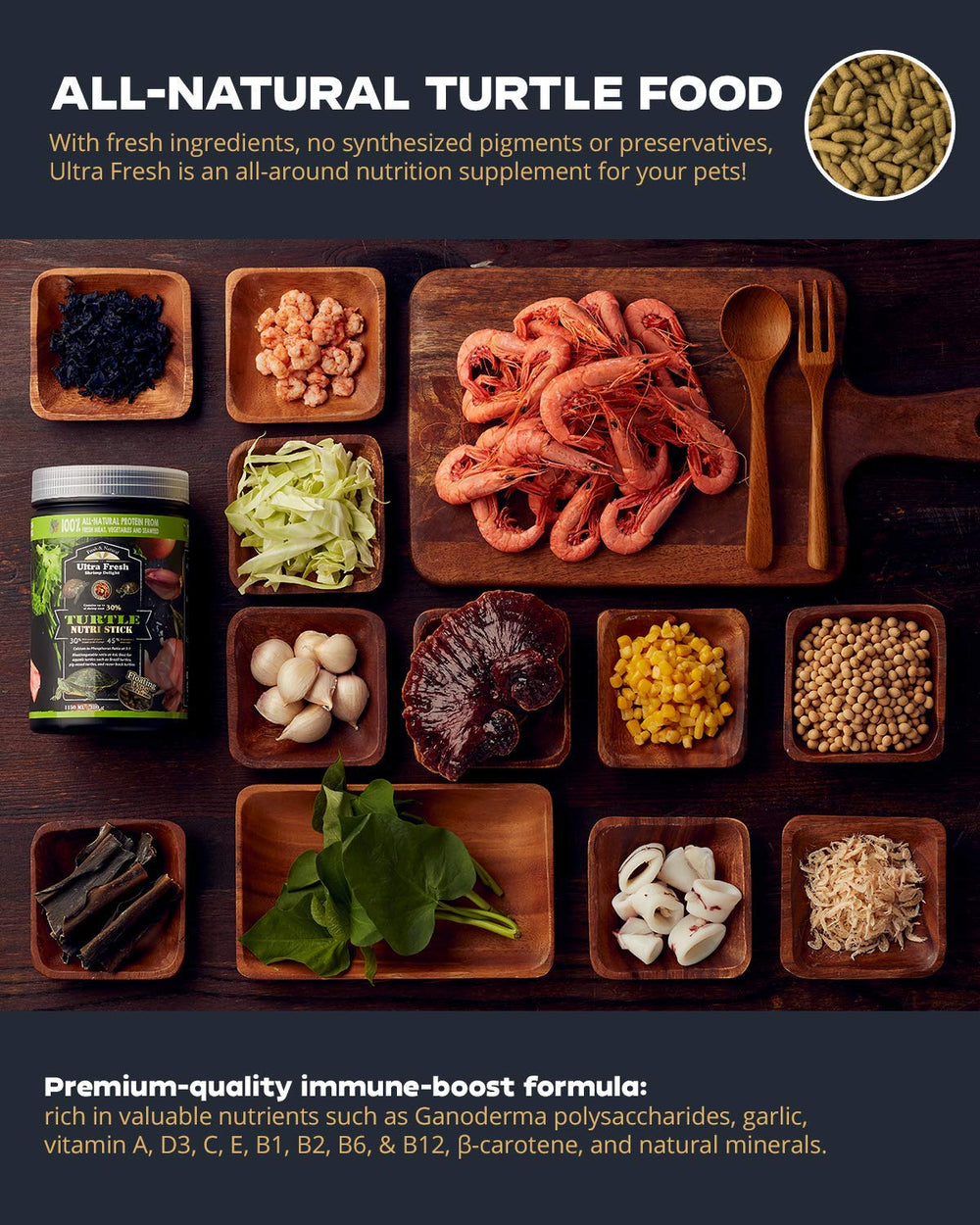 Close-up of natural ingredients including fresh meat and seaweed for clean protein.