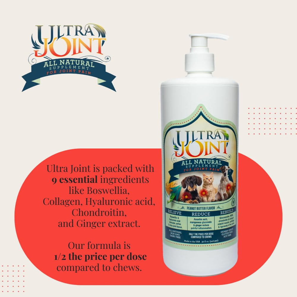 Ultra Joint label close up highlighting glucosamine and chondroitin ingredients for mobility.