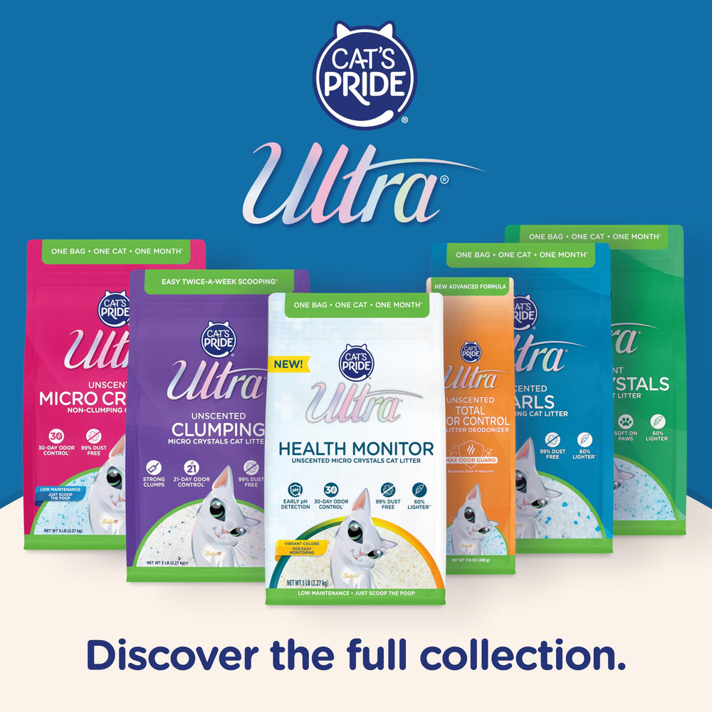 ULTRA Micro Crystals multi-cat ready setup in litter box, showing long-lasting performance.