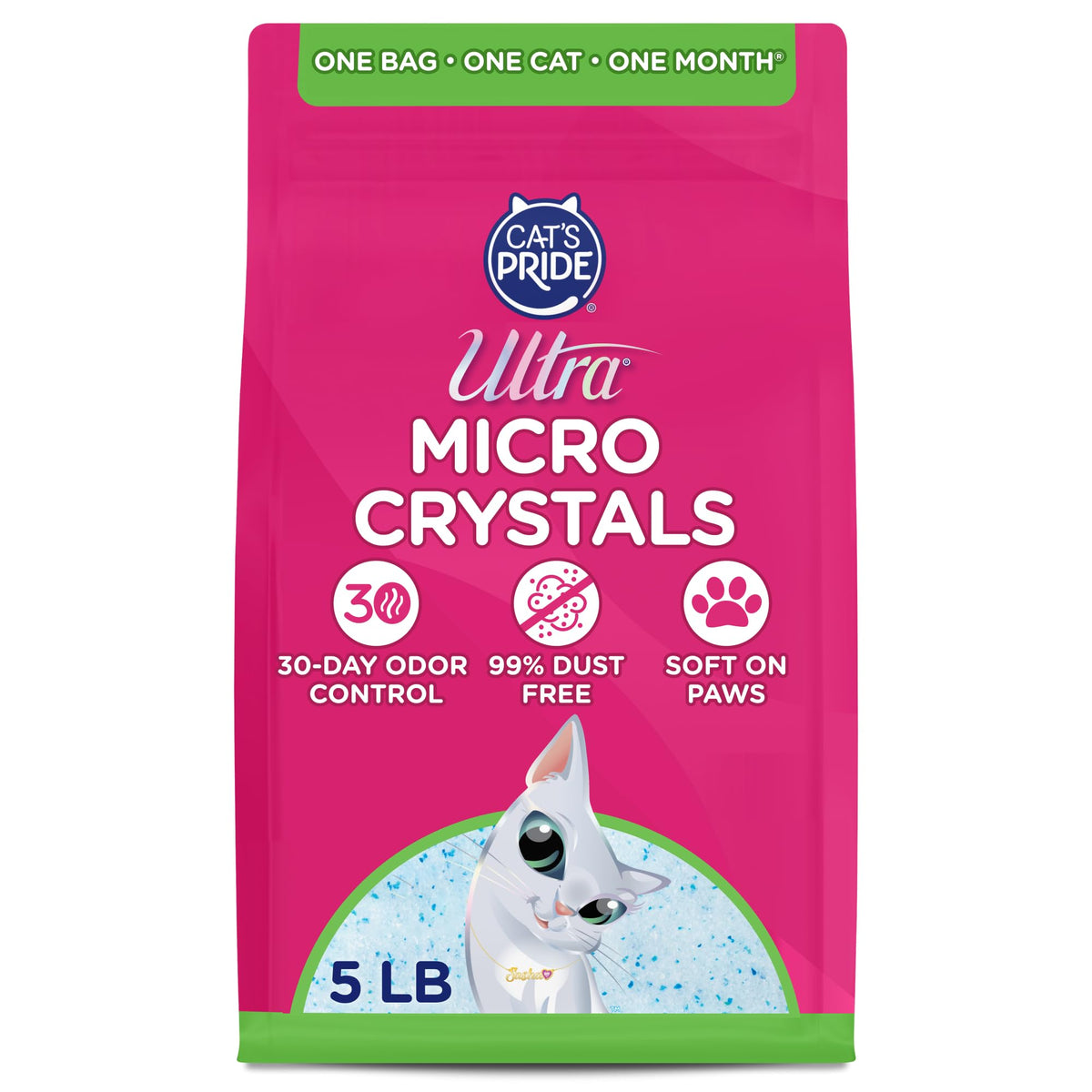 ULTRA Micro Crystals unscented 5lb bag, front view for easy identification and odor control.