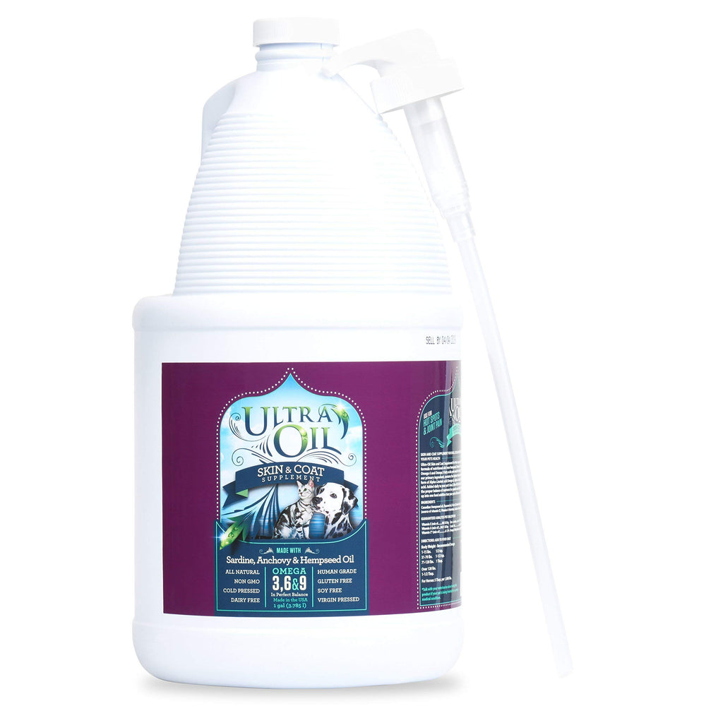 Ultra Oil Skin & Coat Supplement bottle pour to support healthy skin and fur
