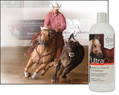UltraCruz Equine Conditioner being applied to mane for detangling and moisture.