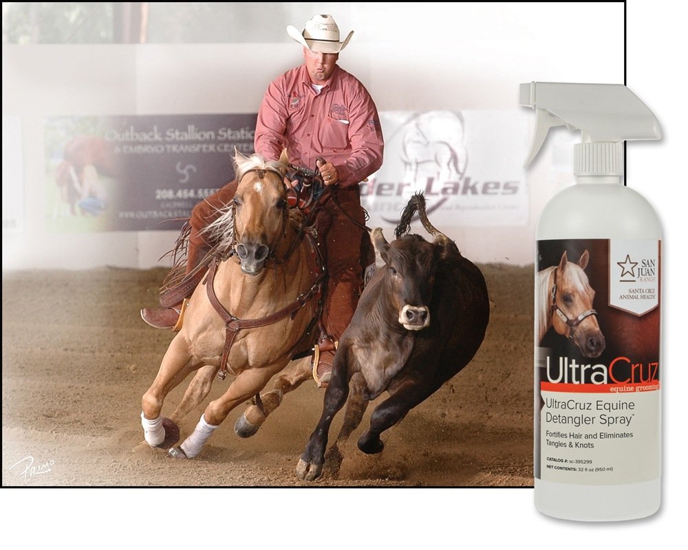 UltraCruz detangler bottle used on mane and tail for smoother styling