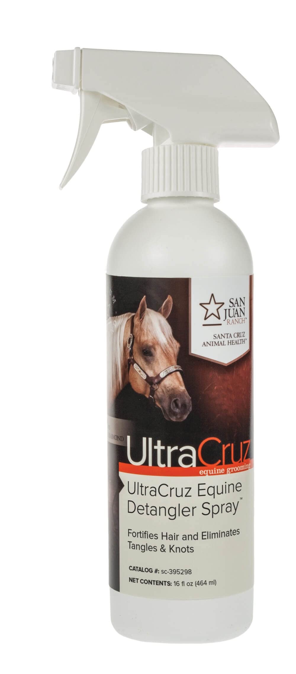 UltraCruz equine detangler spray bottle aids knot release during grooming.