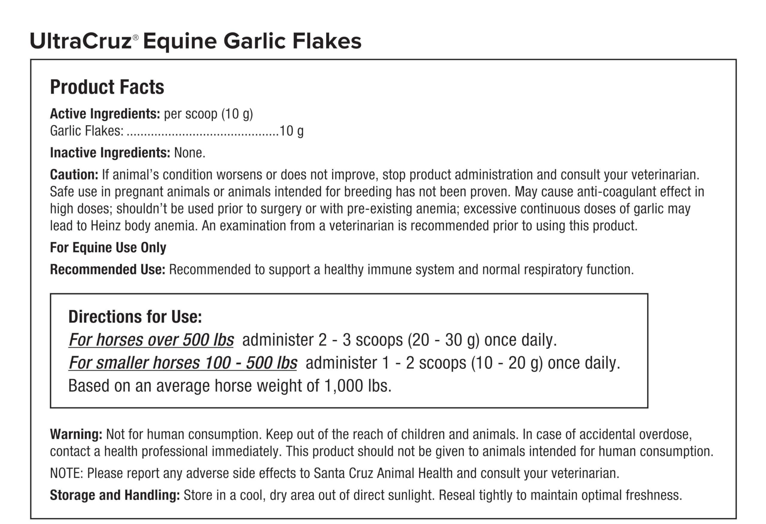 UltraCruz garlic flakes designed to minimize nostril irritation during feeding.
