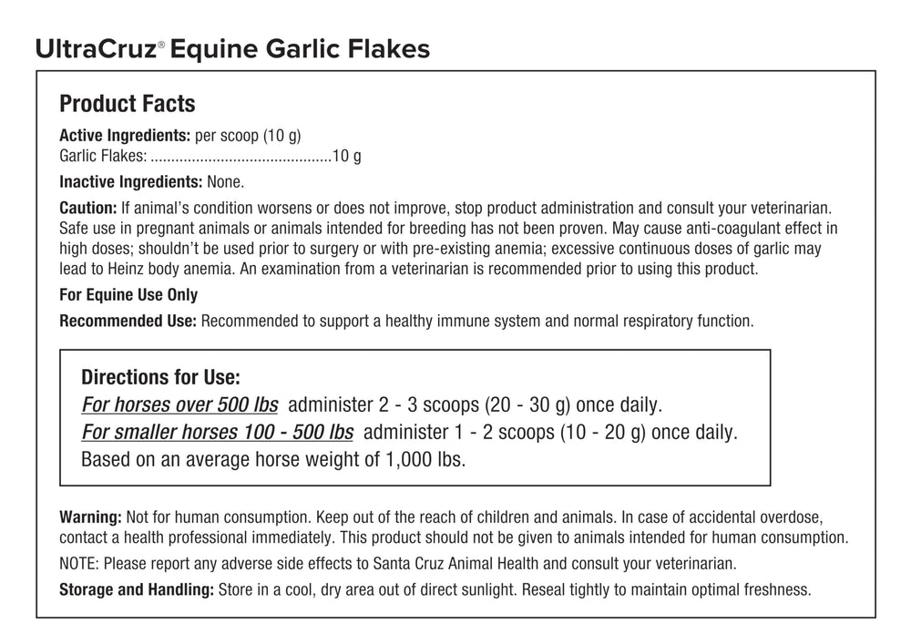 UltraCruz garlic flakes designed to minimize nostril irritation during feeding.