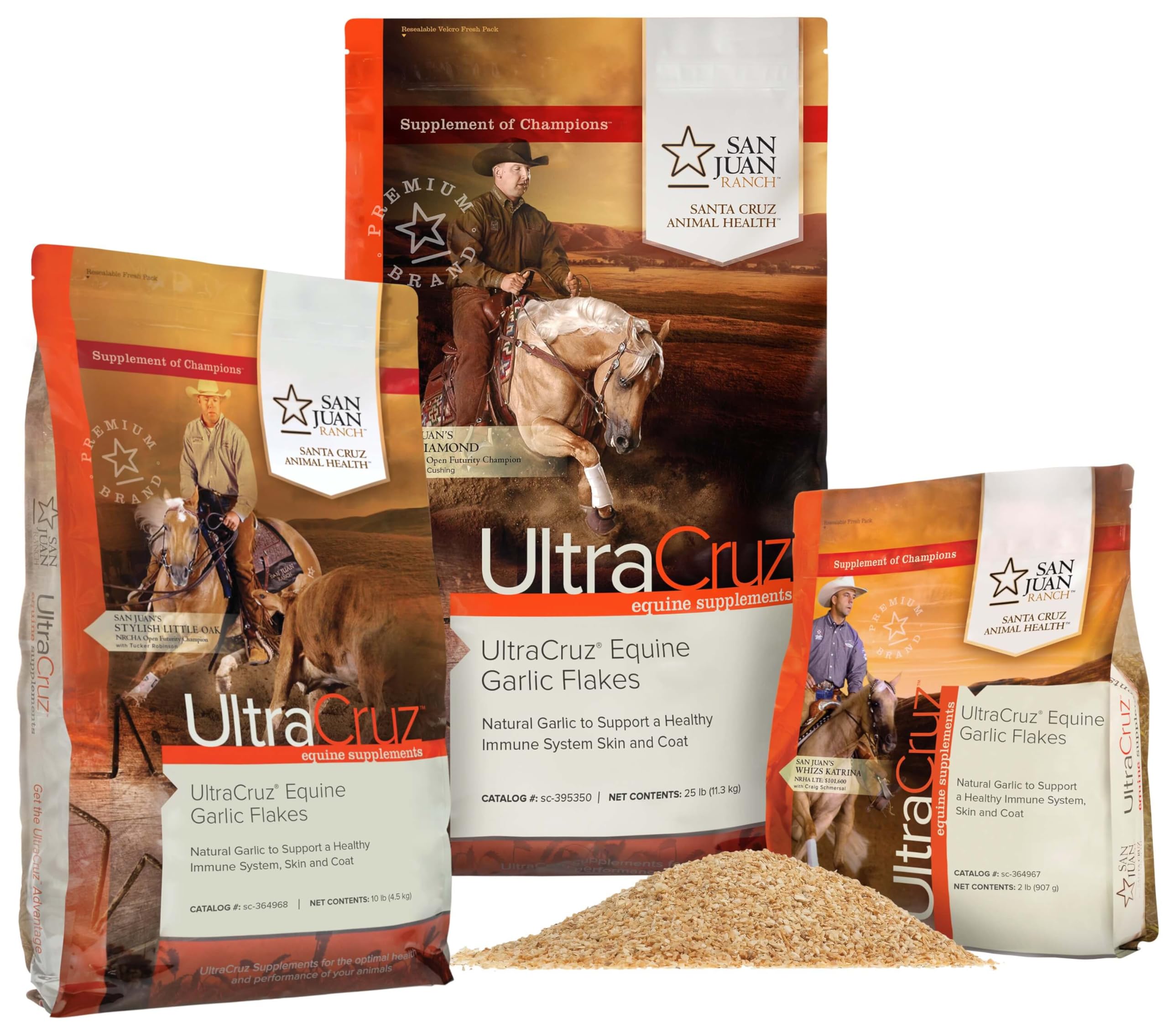 Packaging indicates UltraCruz garlic flakes are USA manufactured.