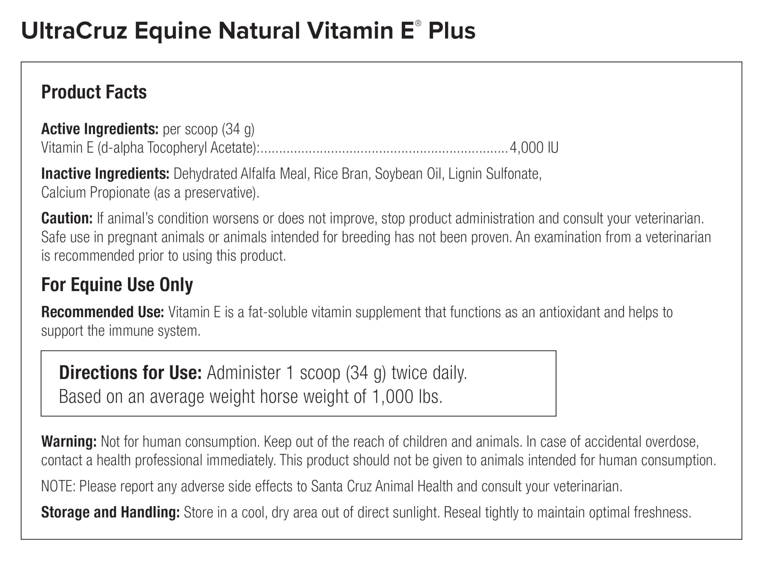 UltraCruz Equine Vitamin E Plus closeup shows natural Vitamin E details for performance use.