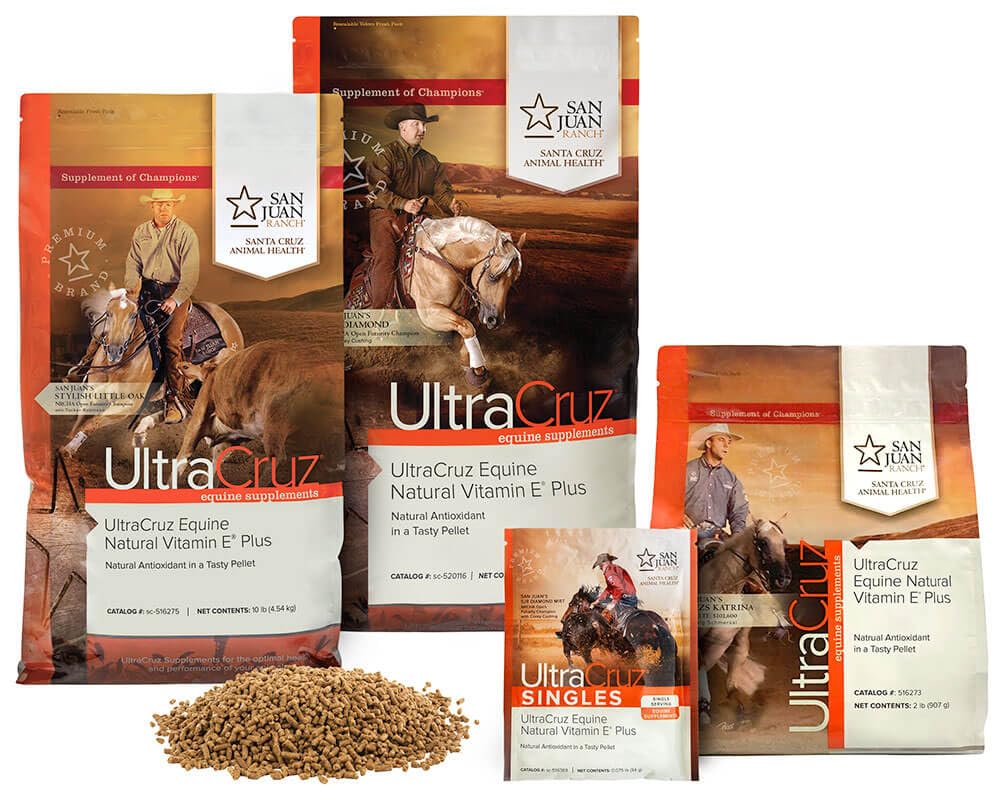 UltraCruz Equine Vitamin E Plus USA manufacturing graphic emphasizes quality and safety.