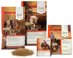 UltraCruz Equine Vitamin E Plus USA manufacturing graphic emphasizes quality and safety.