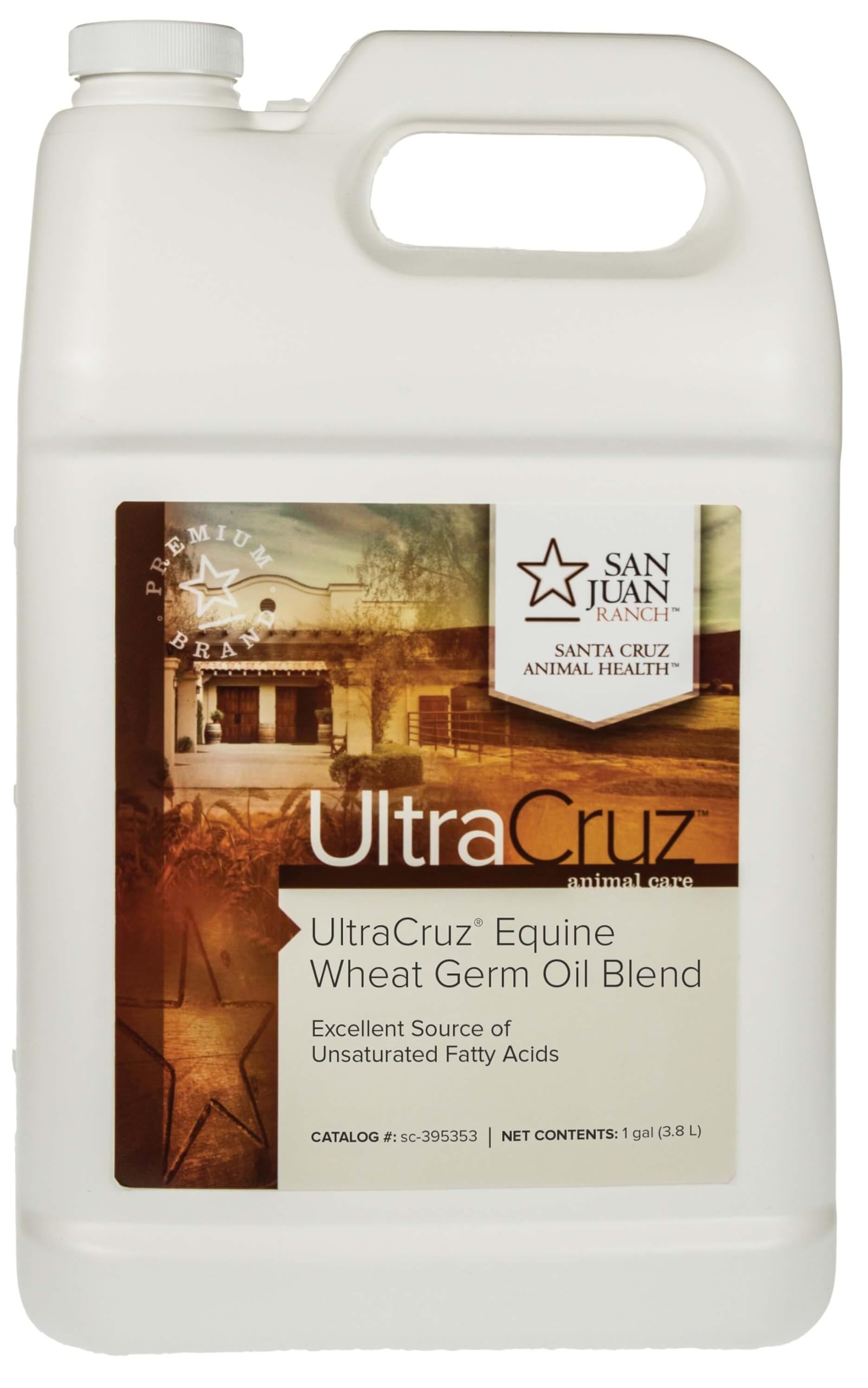 UltraCruz Equine Wheat Germ Oil Blend bottle pour showing palatable energy boost