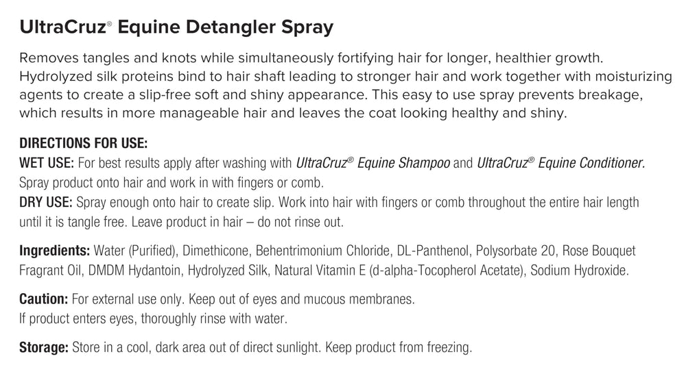 UltraCruz USA-made grooming spray used during routine horse care.