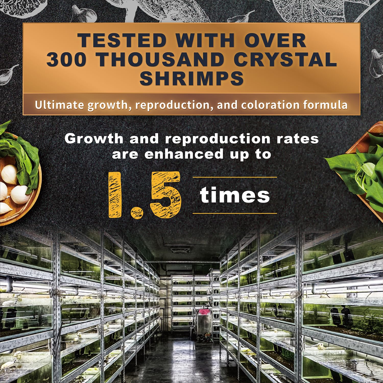 Serving suggestion demonstrates portion for up to 15 shrimps
