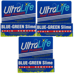 UltraLife Blue Green Slime Stain Remover bottle front, targets slime safely.