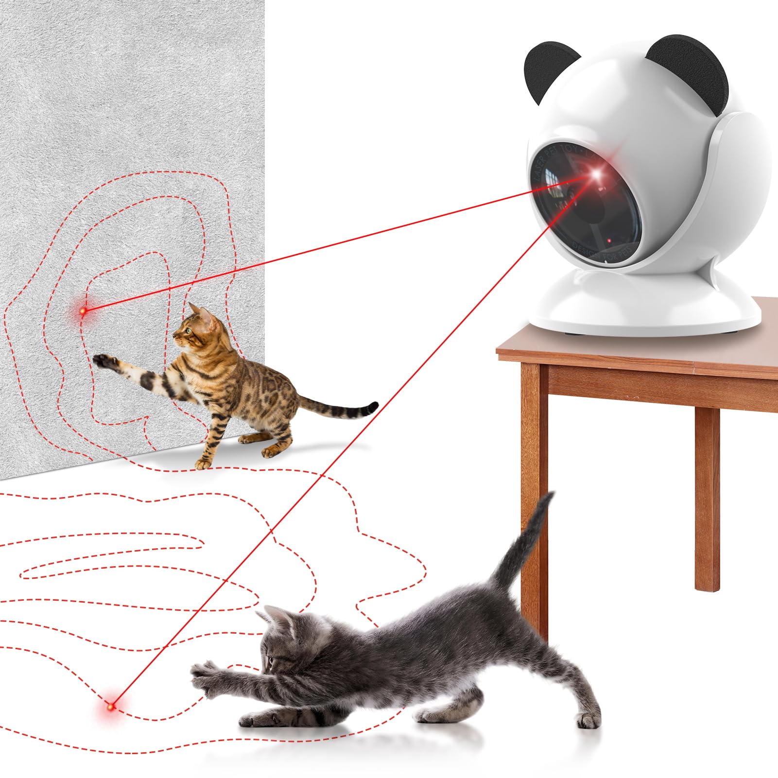 umosis automatic cat laser toy on shelf demonstrating interactive play for active entertainment