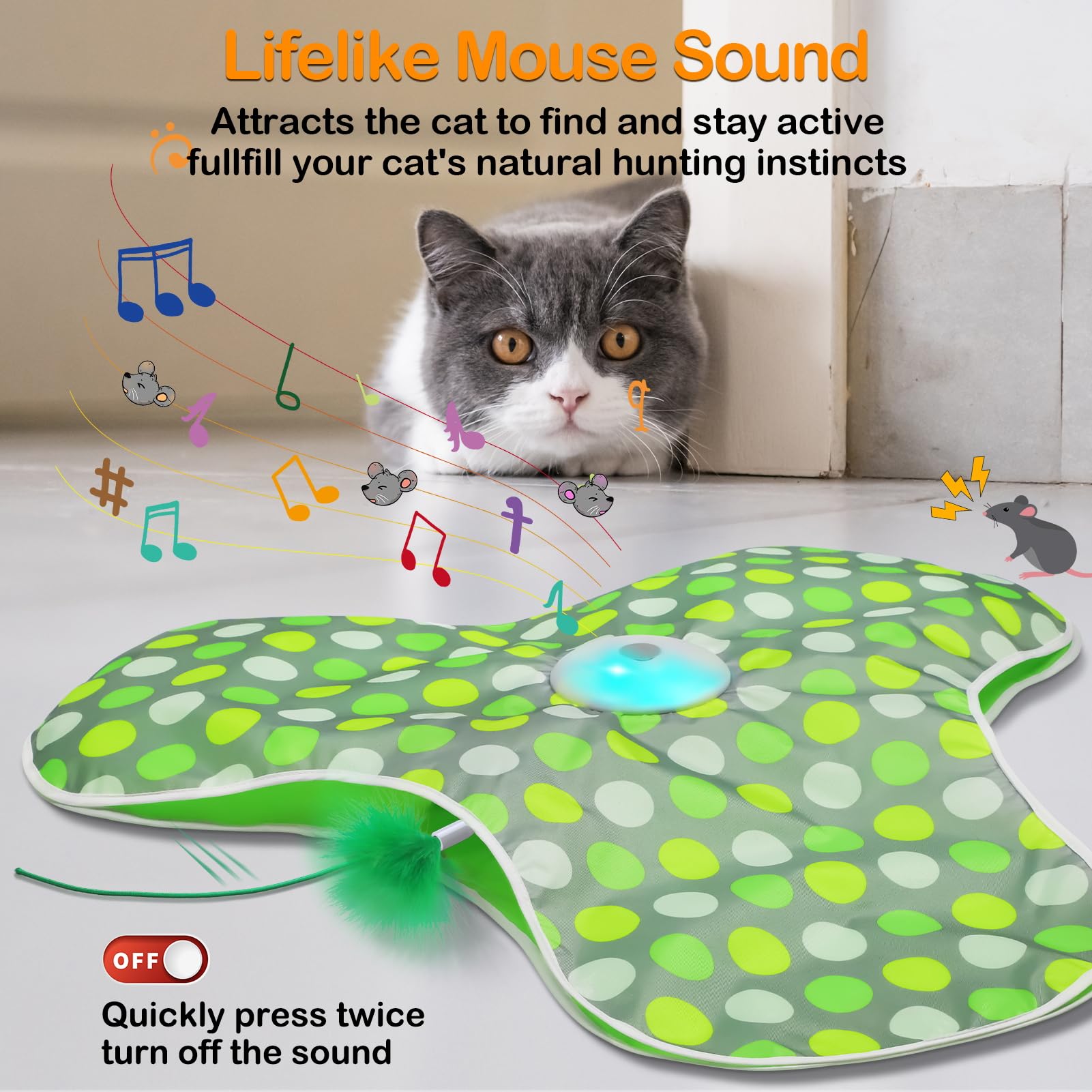 Umosis moving feather wand offers dynamic enrichment during play.