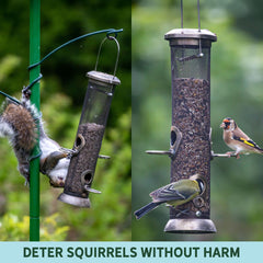 Feeder area protected as the product deters squirrels while birds stay safe.