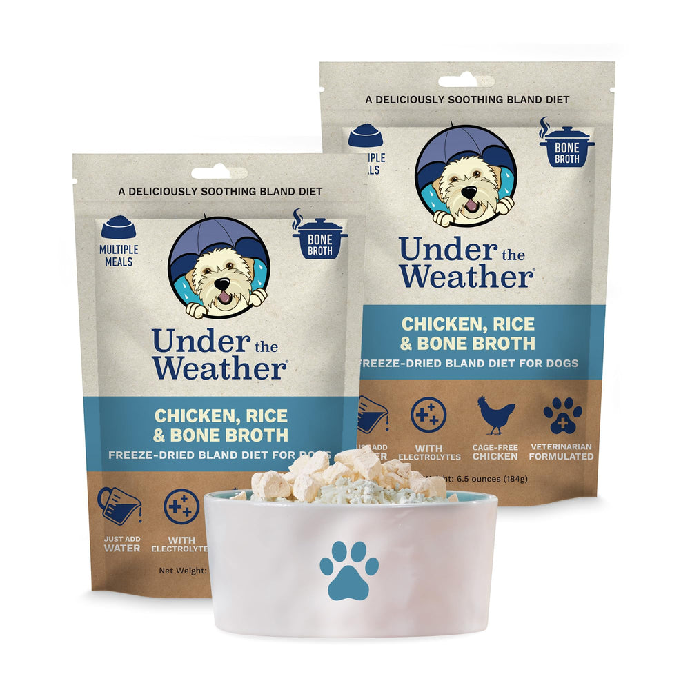 Under the Weather Bland Diet for Dogs pack-front view highlighting 2-pack 6oz pouches for upset stomach support