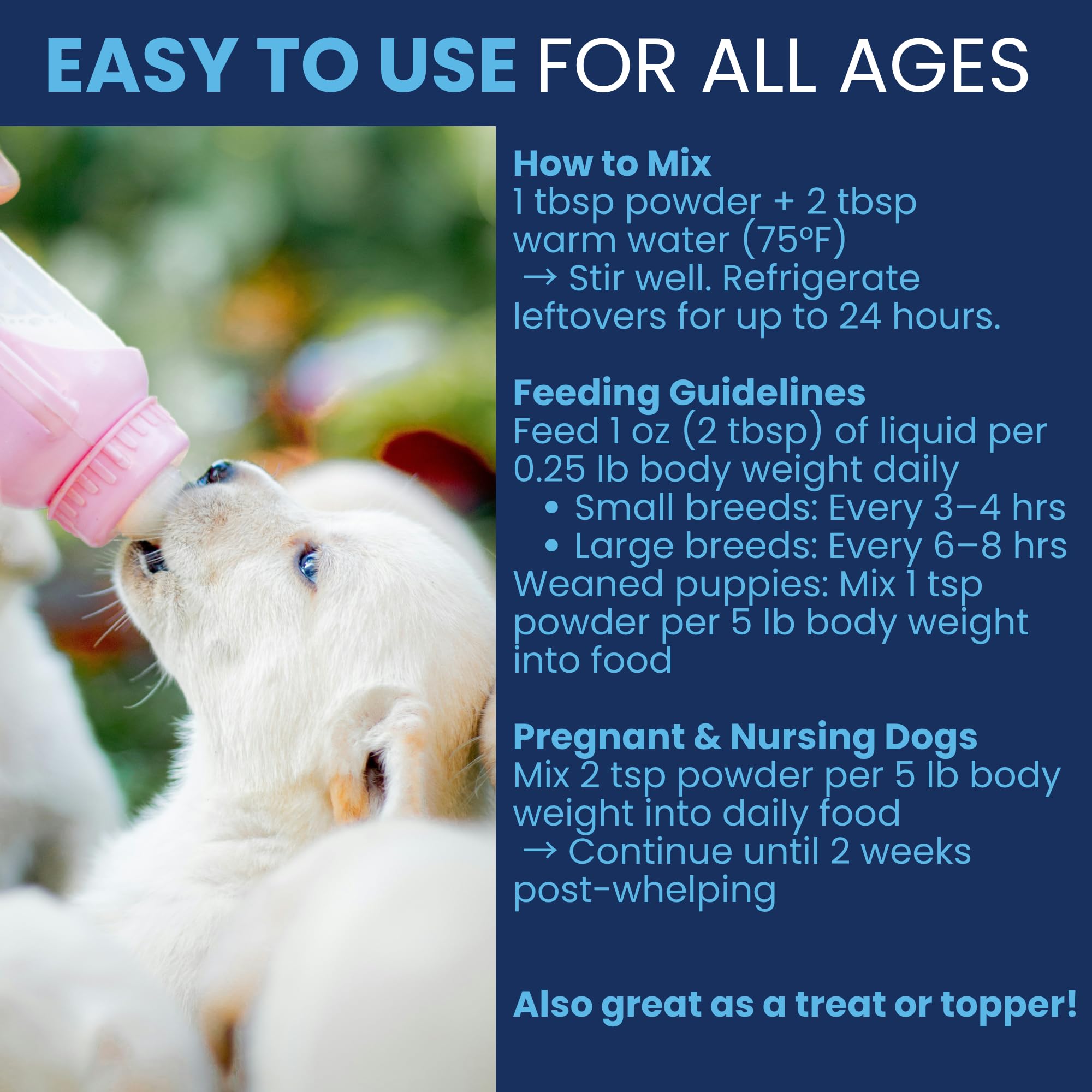 Under the Weather colostrum-enriched mix supports immune development in puppies.