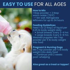 Under the Weather colostrum-enriched mix supports immune development in puppies.