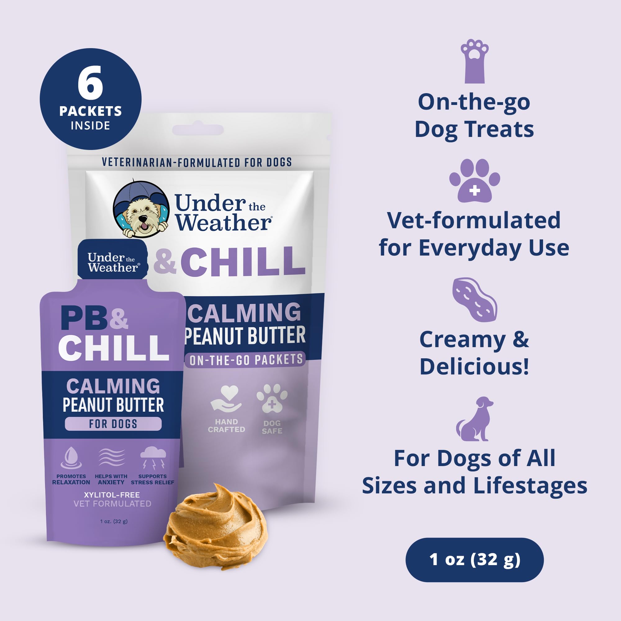Squeeze packs of Under the Weather PB & CHILL aid calm during storms