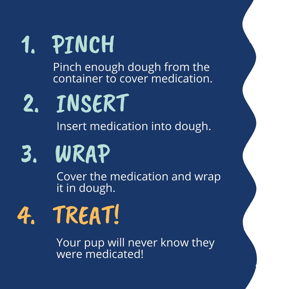 Pill wrap highlights corn-free and dye-free features for healthy dogs.