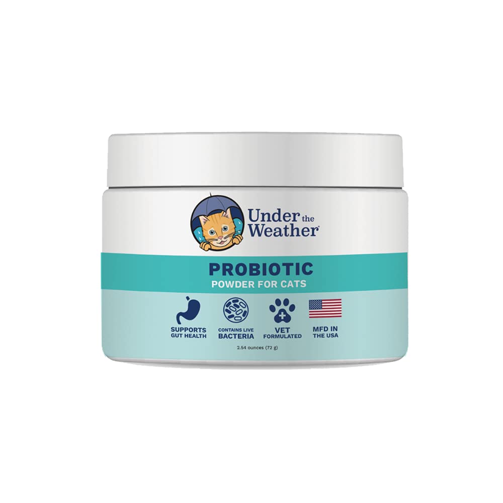 Under the Weather Pet Probiotics Powder bottle supports digestive balance for cats.