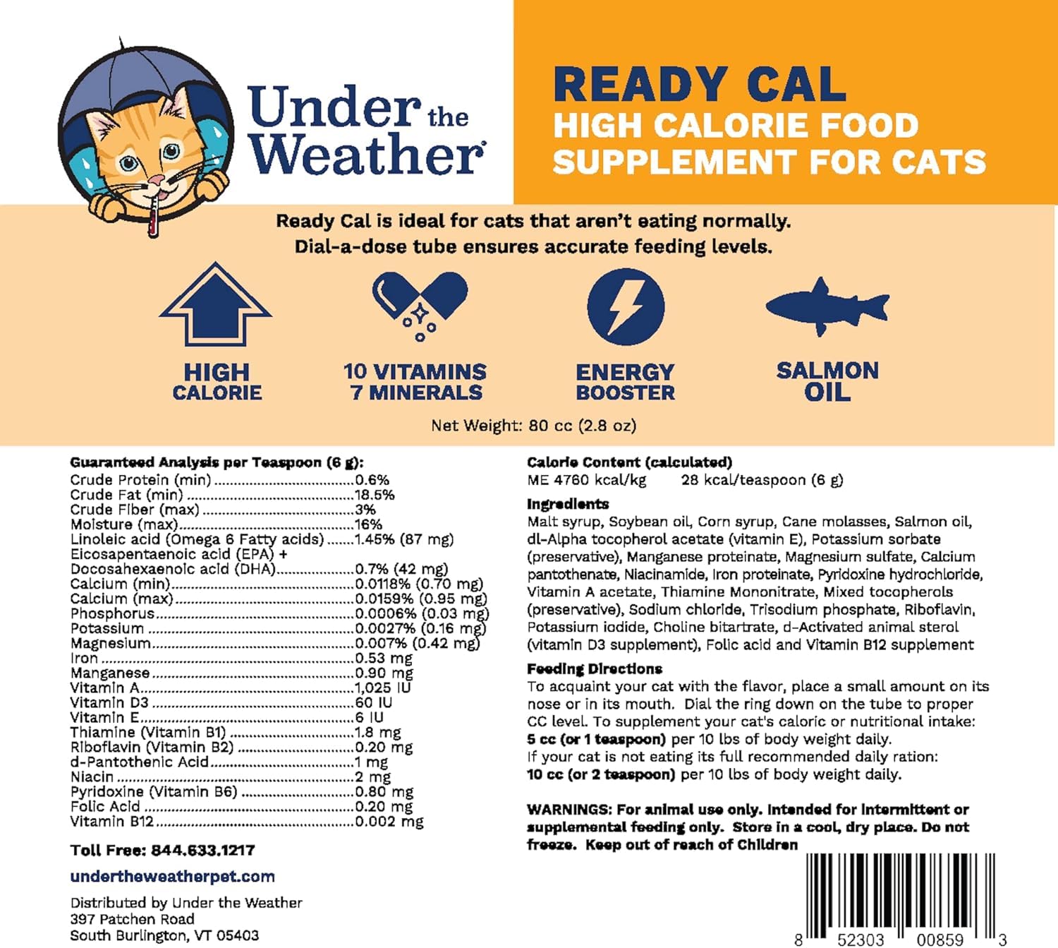 Under The Weather Ready Cal cat dose-spout demonstrates easy, mess-free administration.
