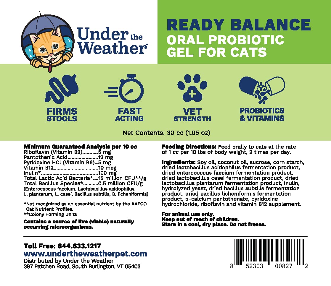 Under the Weather Ready Balance gel close-up highlights probiotic support for cats.