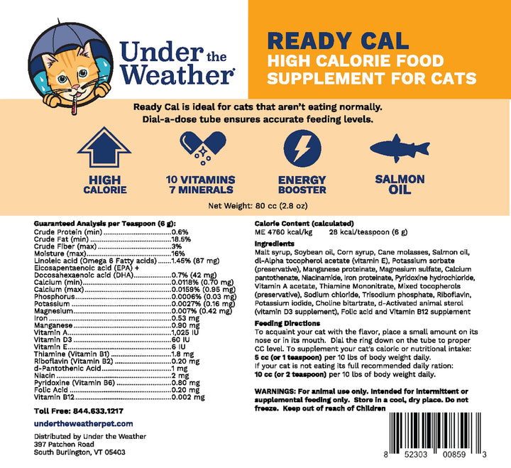 Under The Weather Ready Cal dial-dose tube enables precise dosing for consistent supplementation.